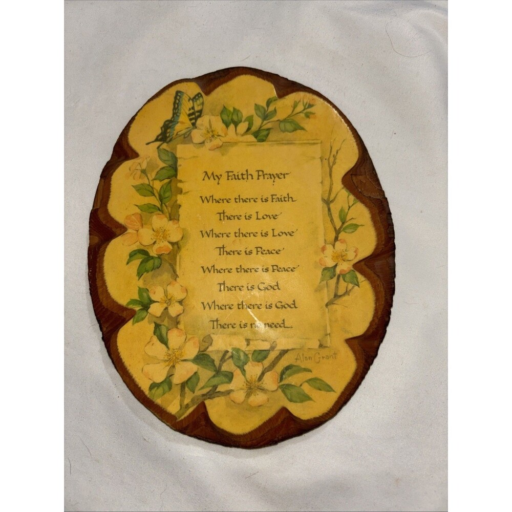 My Faith Prayer Christian Wooden Wall Plaque With Flowers Butterfly Vintage 80S